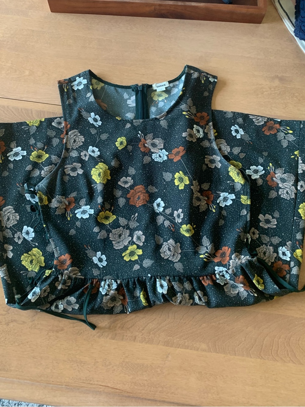 Forest green Floral Crop Top with Yellow & Rust Flowers